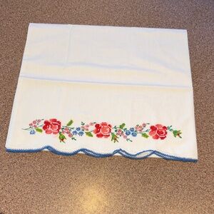 Floral Embroidered White Pillowcase